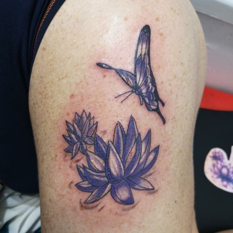 New tattoo butterfly and lotus flower